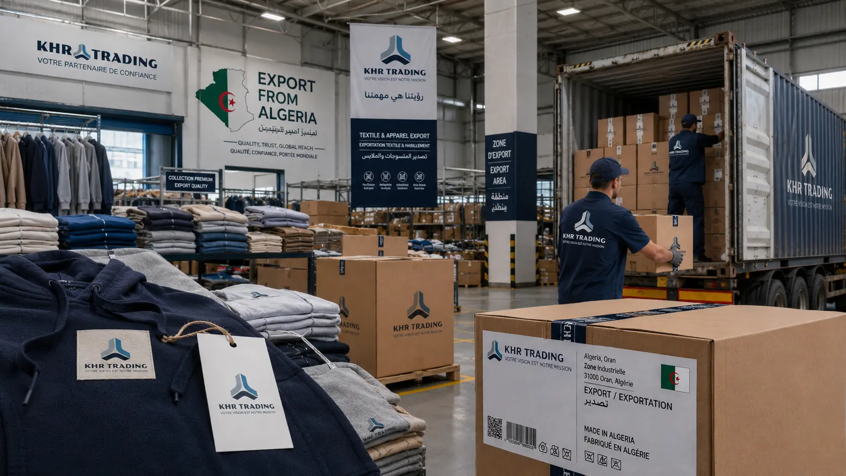 Illustration d’une préparation logistique textile pour l’export