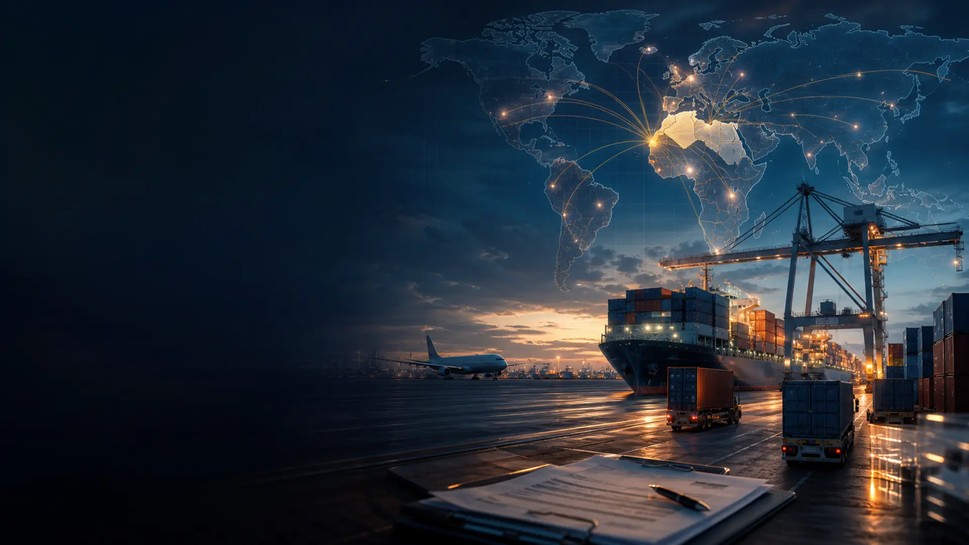 Export flows from Algeria with containers, port operations and international logistics lines